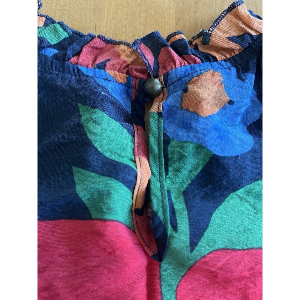 Entro Women's Floral Top Blouse Navy Blue Ruffle Sleep Sz S Small Summer - Picture 9 of 10